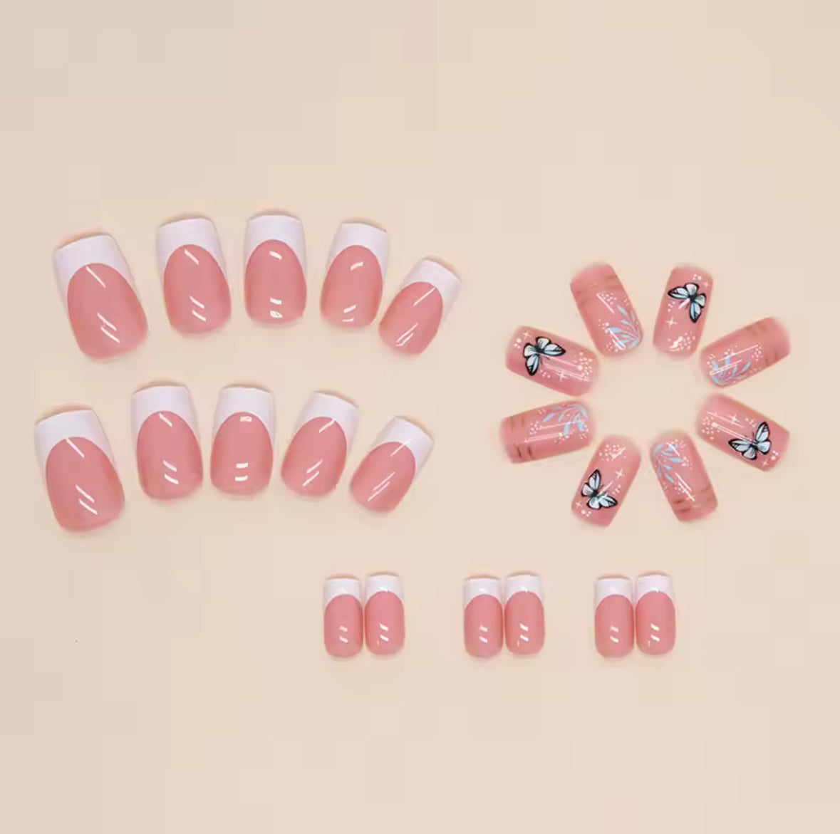 Long false nails - FRENCH BUTTERFLY