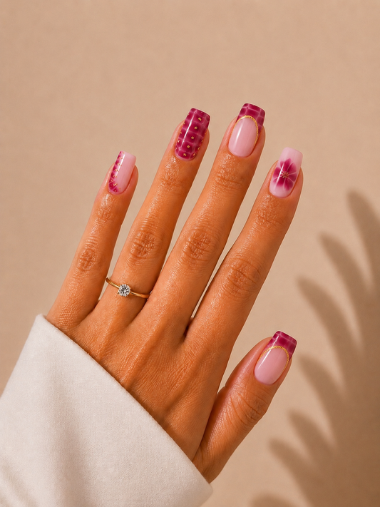 Faux ongles long réutilisable - PINK SUMMER