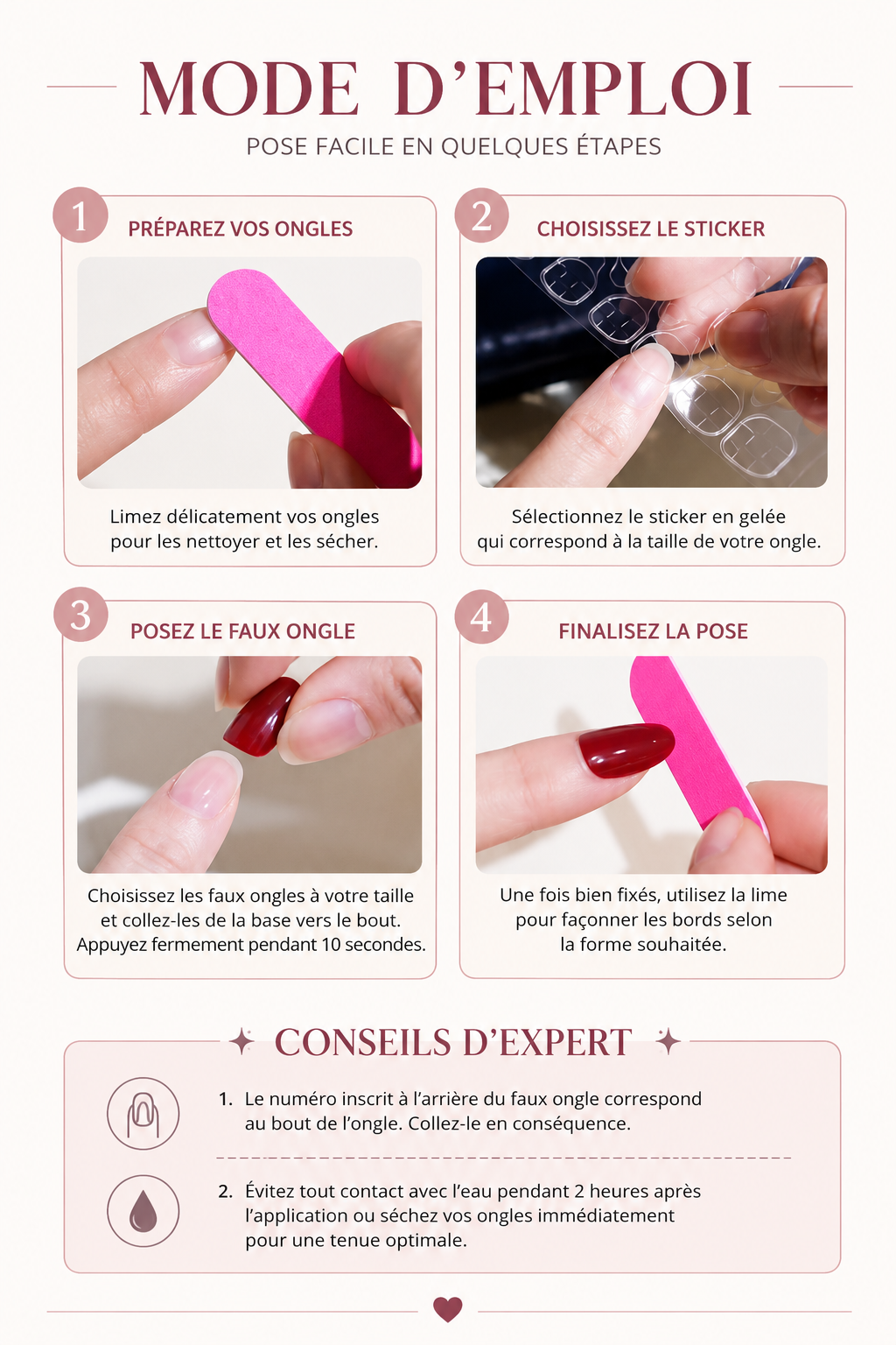 Faux ongles amande réutilisable - FRENCH ROUGE