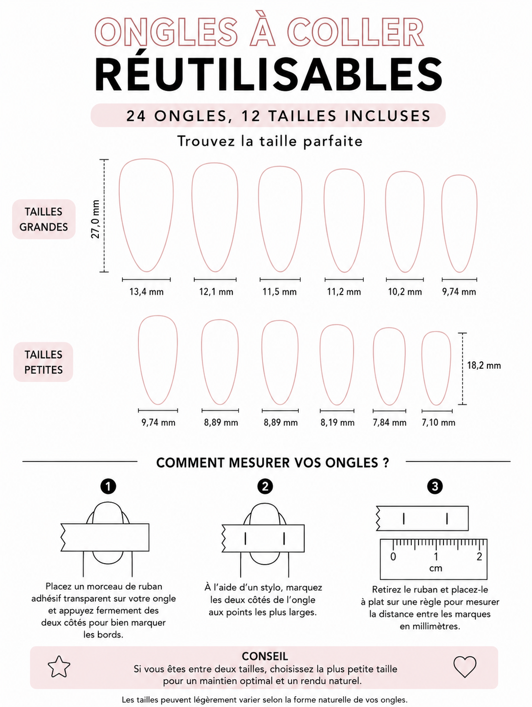Faux ongles amande réutilisables - NOIR